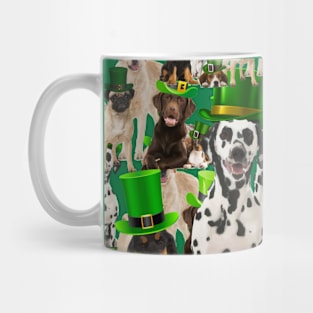 Shamrock pattern green background, st patricks dog hat pattern Mug